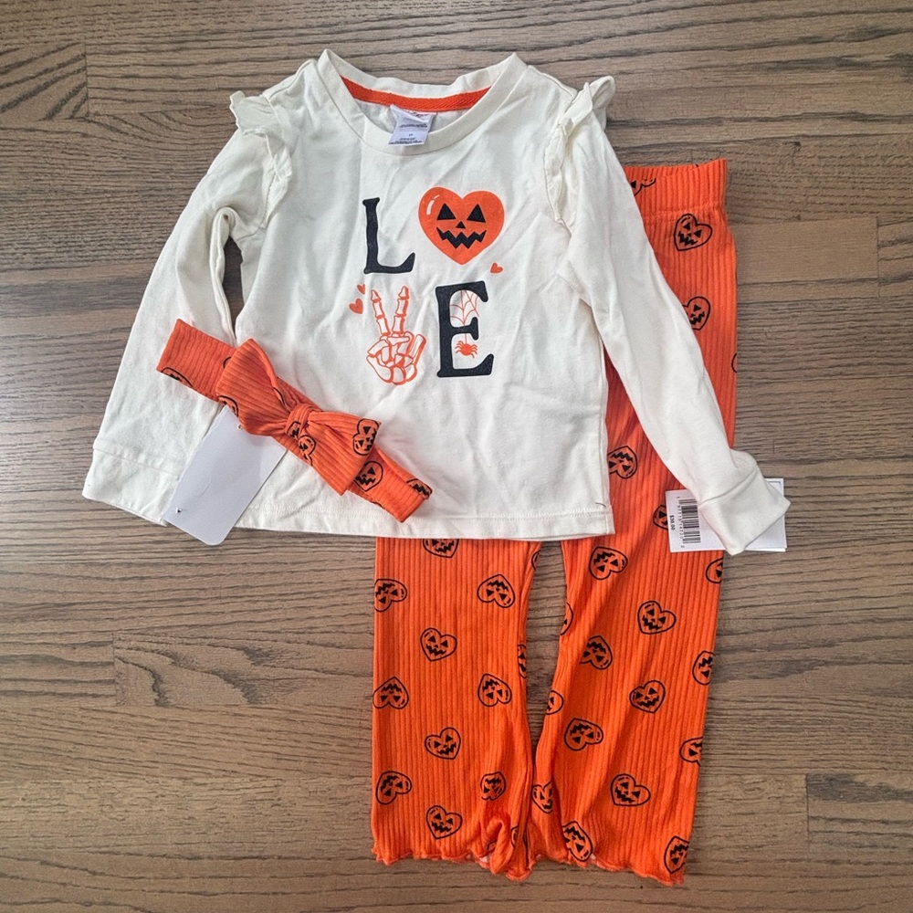 Girls Halloween Matching Set - White and Orange